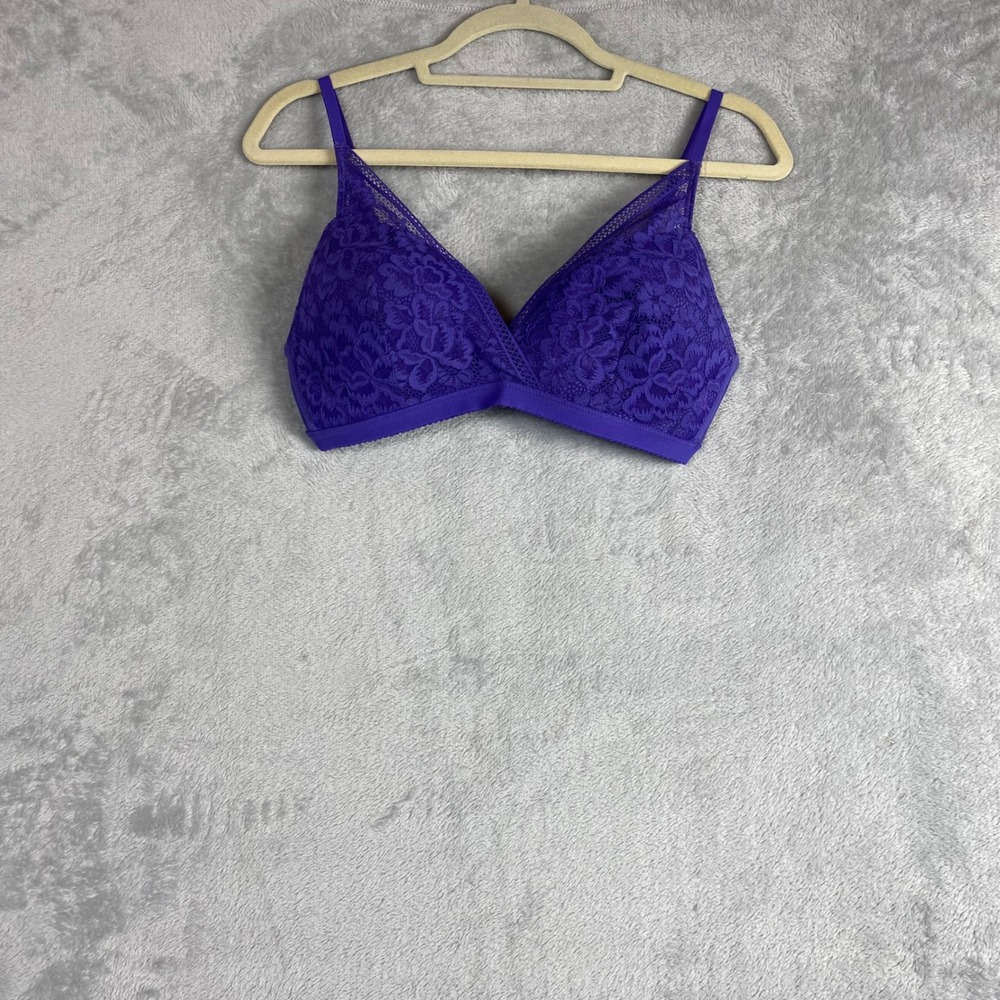 Knix LuxeLift Wireless Lace Bra Purple Floral Bralette Size L Adjustable Straps